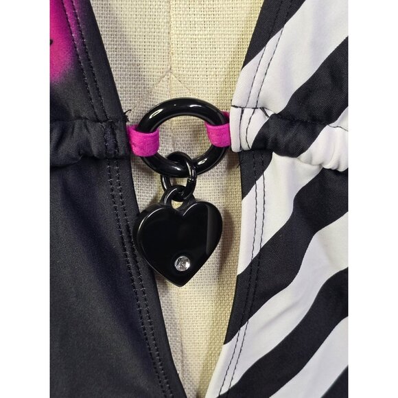 Y2K Black Pink Cutout Swimsuit One Piece Punk Grunge Tattoo Art Beach Sexy Edgy - Picture 5 of 16